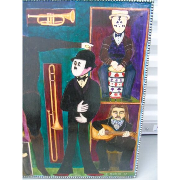 1972 Ken Nielsen Art Painting Oil On Wood “MUSICAL CAPERS” Vtg Mexico Provenance - Picture 7 of 8